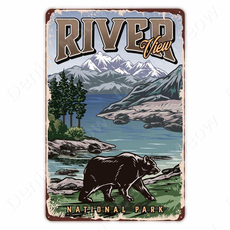 Hisun Tin Sign Camping Family Tin Sign Fishing Vintage Metal Tin Signs for Club Outdoor Hiking Wall Decorative Adventure Explore Retro Plaque
