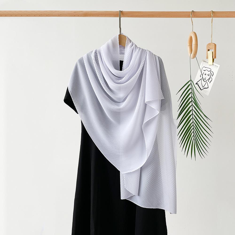 Длинный плиссированный шелковый шарф из искусственного шелка, большой квадратный шарф, однотонный, имитация хлопка и льна, шарф-обертка, платок на голову
