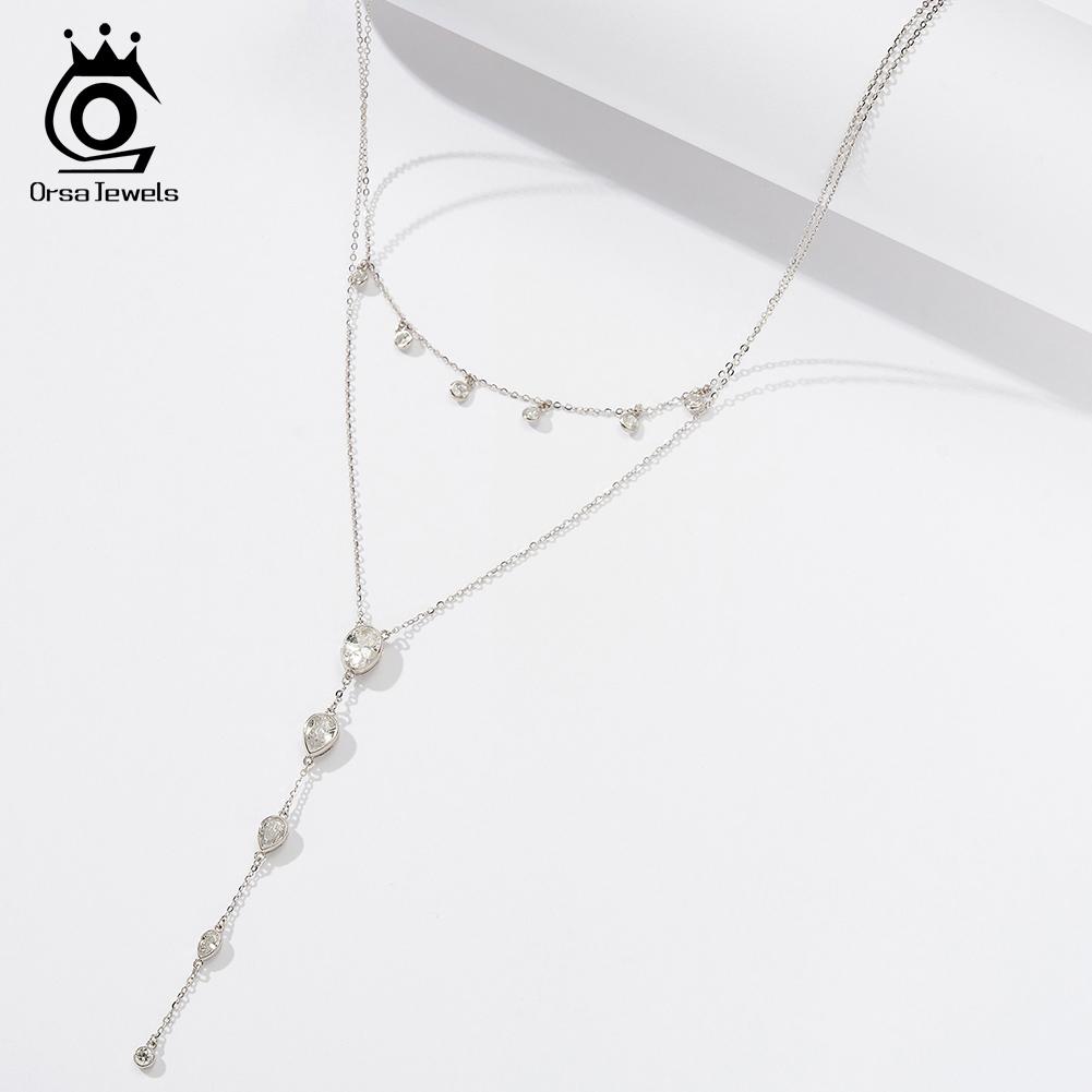 ORSA JEWELS Серебряное колье-чокер Y-образной формы из стерлингового серебра 925 пробы с кубическим цирконием 5A для женщин, украшение на день рождения BQN16