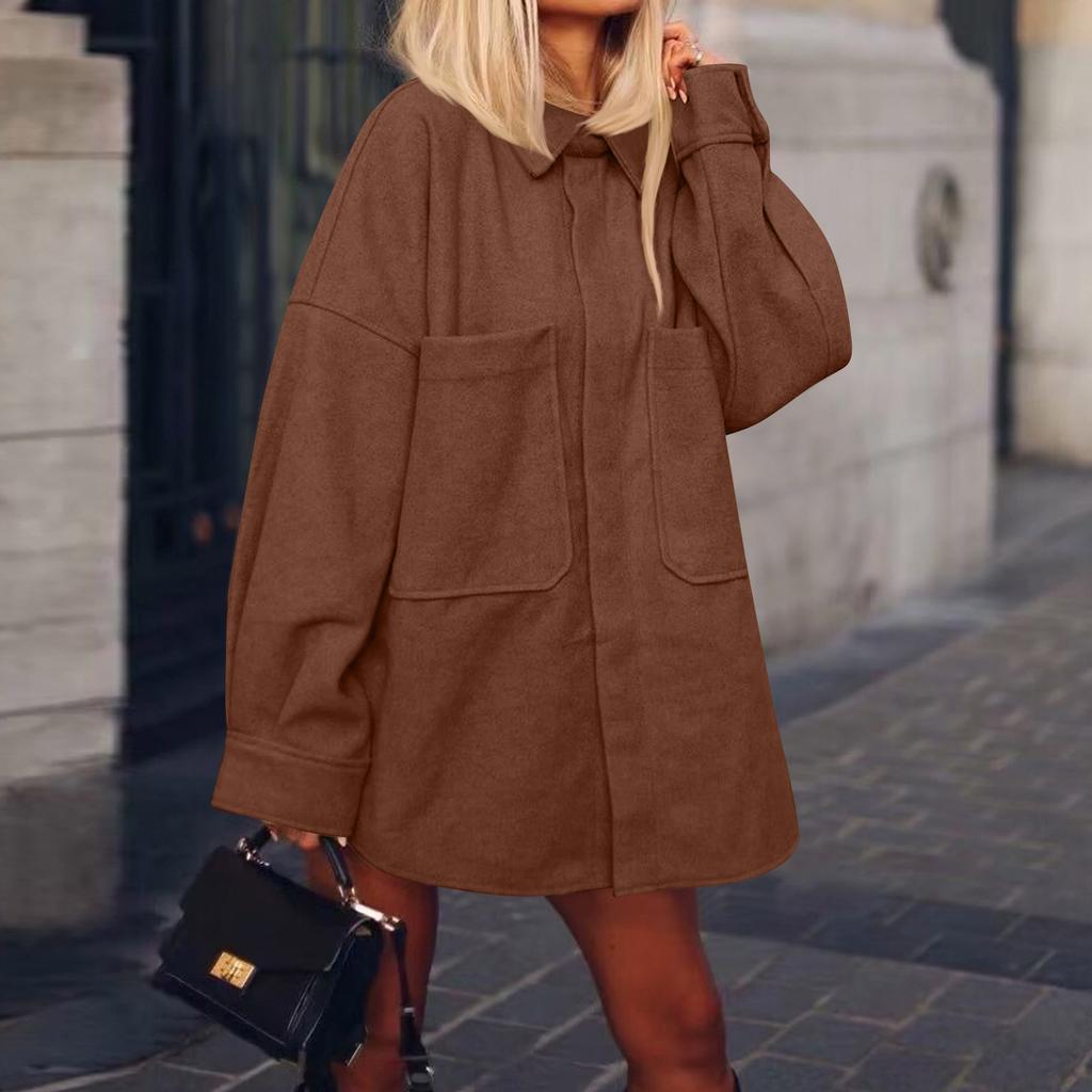 Women's Faux Suede Button Jacket Oversized Gathered Hem Short Length Coat Casual Vintage Outerwear With Pockets