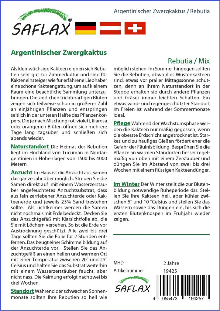 SAFLAX Ребутия - 40 семян - С горшечным субстратом для лучшего выращивания - Ребутия Микс