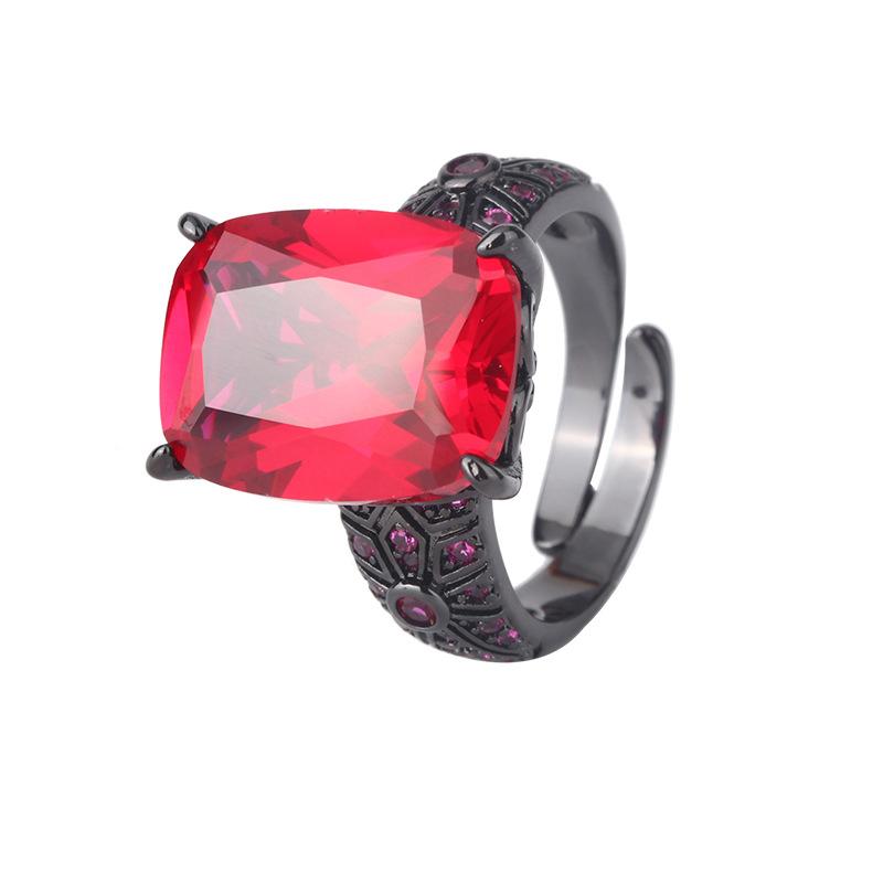 Jewelry Copper Bottom Plated Black Gold Retro Simulation Red Corundum Blue Spinel Personality Ring Heroine Stone 12 * 16