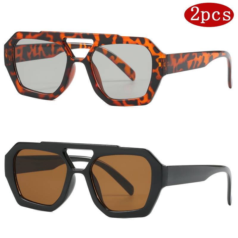 2 шт. Модные квадратные солнцезащитные очки для женщин и мужчин, толстая оправа, дизайн с двойной переносицей, очки, женские шикарные многоугольные солнцезащитные очки UV400