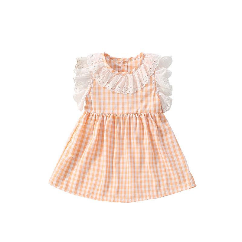 Girls Dress Summer Dress New Children Casual Plaid Skirt Foreign Style Princess Dress