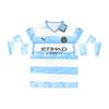 2022-23 Manchester City V-образный вырез полосатый свитер с напечатанными буквами футбольная майка унисекс майка синий 772310-01