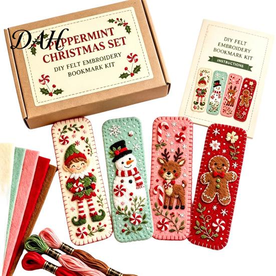 Christmas Embroidery Bookmark Set DIY Felt Kit, Woodland Animal Pet Craft Beginner Friendly Sewing Crafts Holiday Themed Kit for Adults, Handmade Book