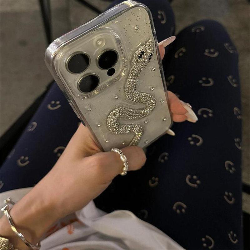 Роскошный креативный чехол для телефона со стразами и змеиной эпоксидной смолой для iPhone 15 14 13 12 Pro Max 11 стильный блестящий противоударный мягкий чехол в подарок