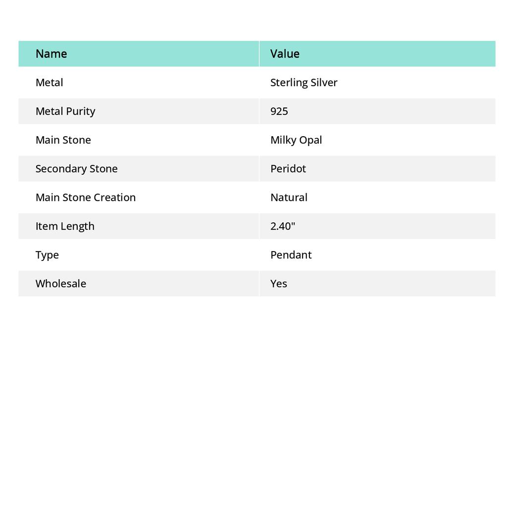 Молочный Опал, Перидот Ручной Работы Ювелирная Подвеска из Стерлингового Серебра 925 пробы 2.40" Z1u01