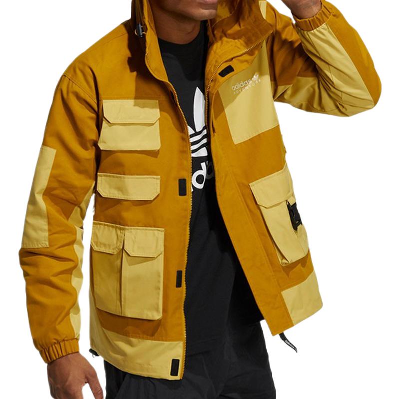 Adidas Originals Clover Contrast Multi-Pocket Hooded Jacket Men Jackets Yellow HC0354