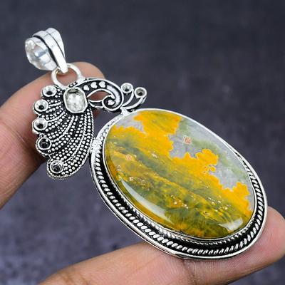 Подвеска из натурального серебра 925 пробы с яшмой и шмелем, 2,80 дюйма, z7S68