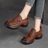 Genuine Leather Retro Women Pumps Thick Soled Comfortable Slip-on Shoes Round Toe Versatile Shoes