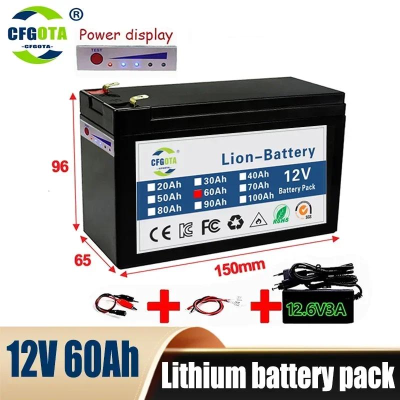 NEW Sprayers 12V 60Ah Built-In High Current 30A BMS 18650 Lithium Battery Pack For Electric Vehicle Batterie 12.6V Charger