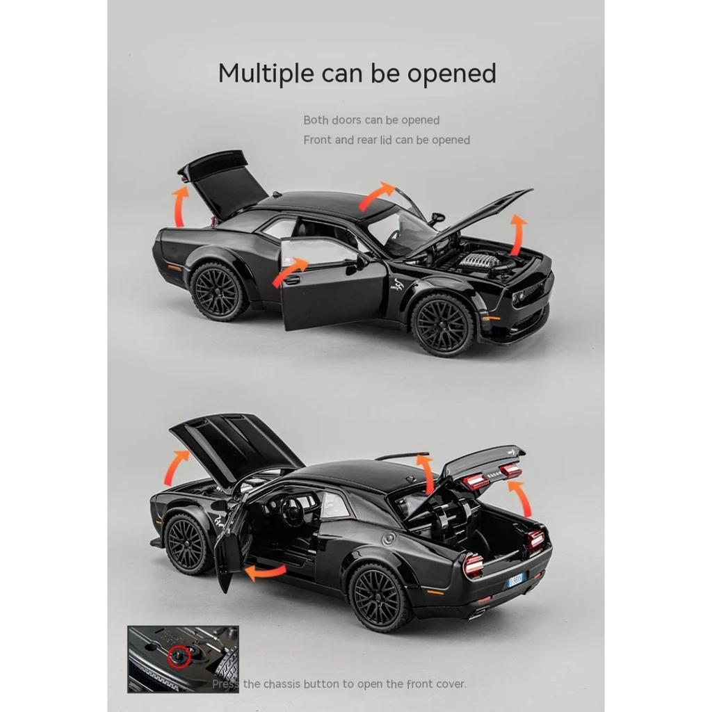 Игрушечная машинка Dodge Challenger Hellcat STR Red Eyes в масштабе 1/32, литые автомобили, декоративные модели машин с оттяжкой, со звуком и светом
