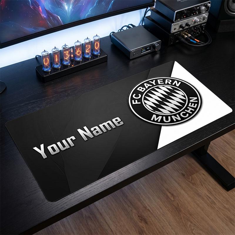 Bayern Munich Custom Large Mouse Pad, Personalized Name Text Print, Football Logo Non‑Slip Desk Mat Gaming Gift