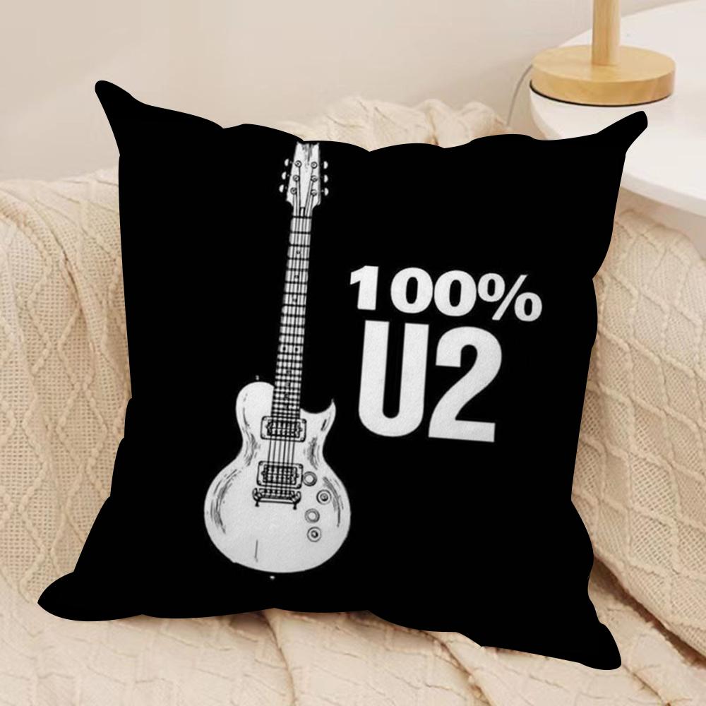 Rock Band UU2 Cushion Cover Silky Short Plush DoubleSided Printed Pillow Case for Sofa All Seasons Home Decor Gift