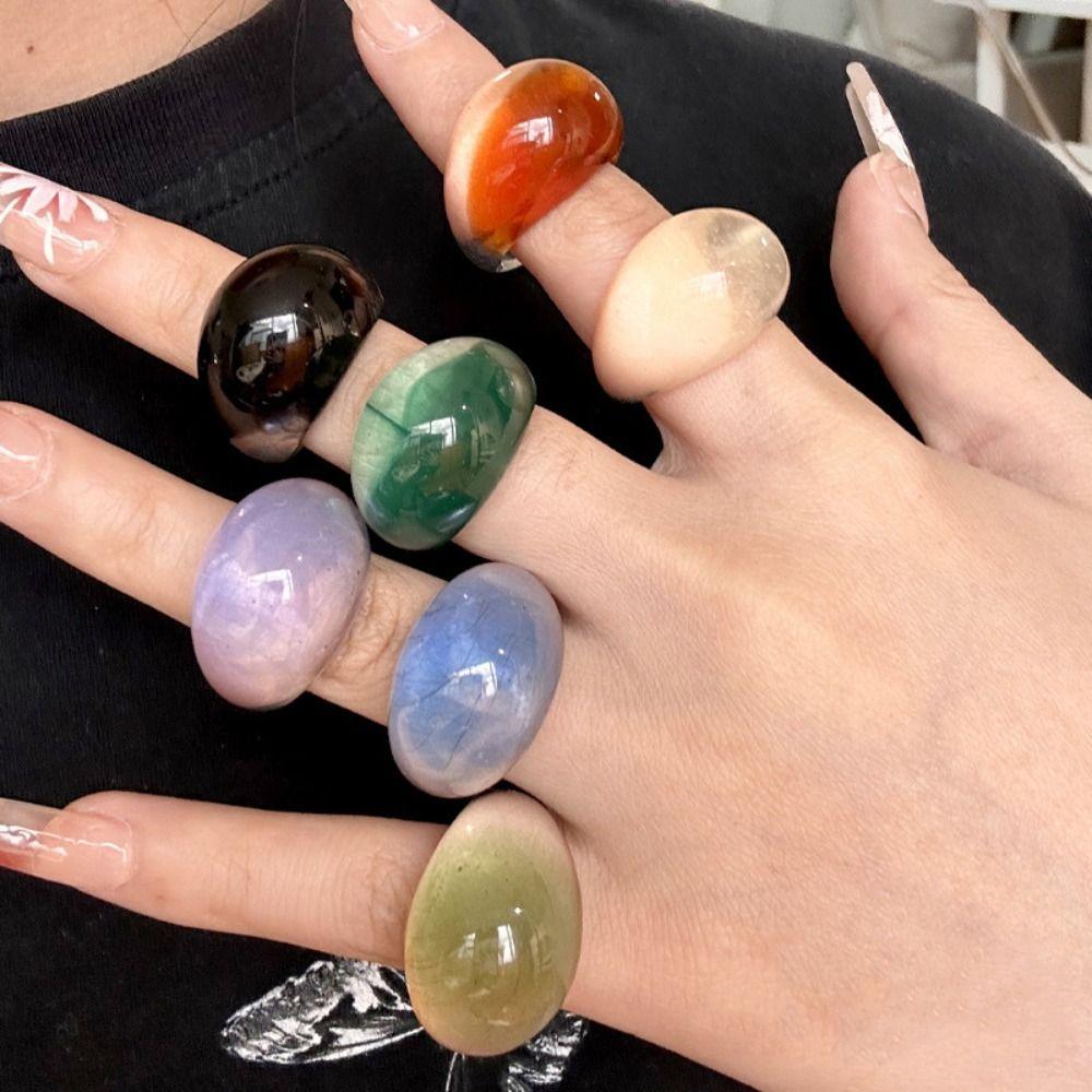 Oval Wide Acrylic Geometric Ring Charm Irregular Ring Unique Transparent Resin Ring Jewelry
