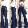 Lace Up Flare Jeans Woman Denim Trousers Vintage Fall High Waist Pants Wide Leg Stretchy Jeans
