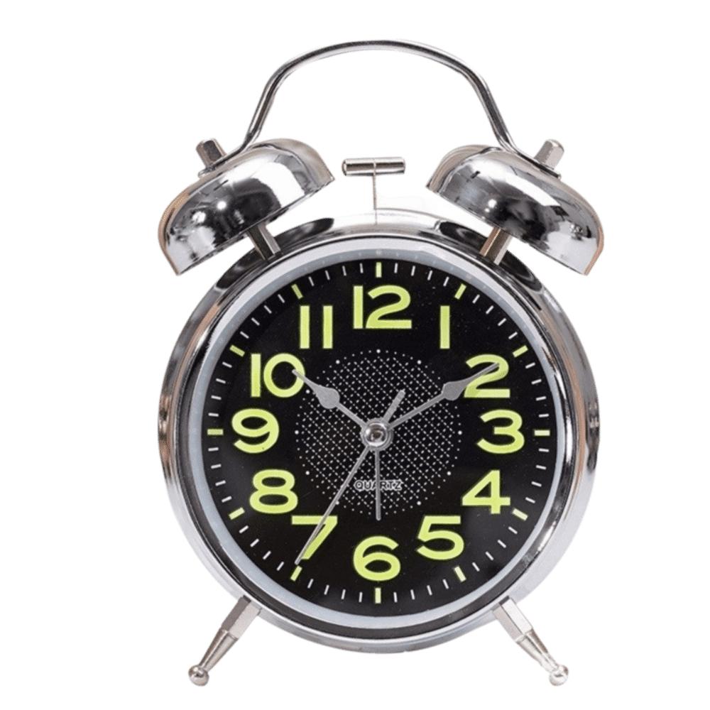 4 Inch Dial Twin Bell Alarm Clock Silver Battery Operated Alarm Clock For Heavy Sleepers