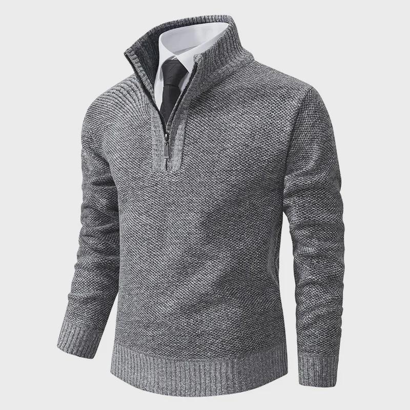 Men's Zipper Half Turtleneck Velvet Sweater: Warm Knitted Casual Autumn/Winter Pullover In Large Sizes