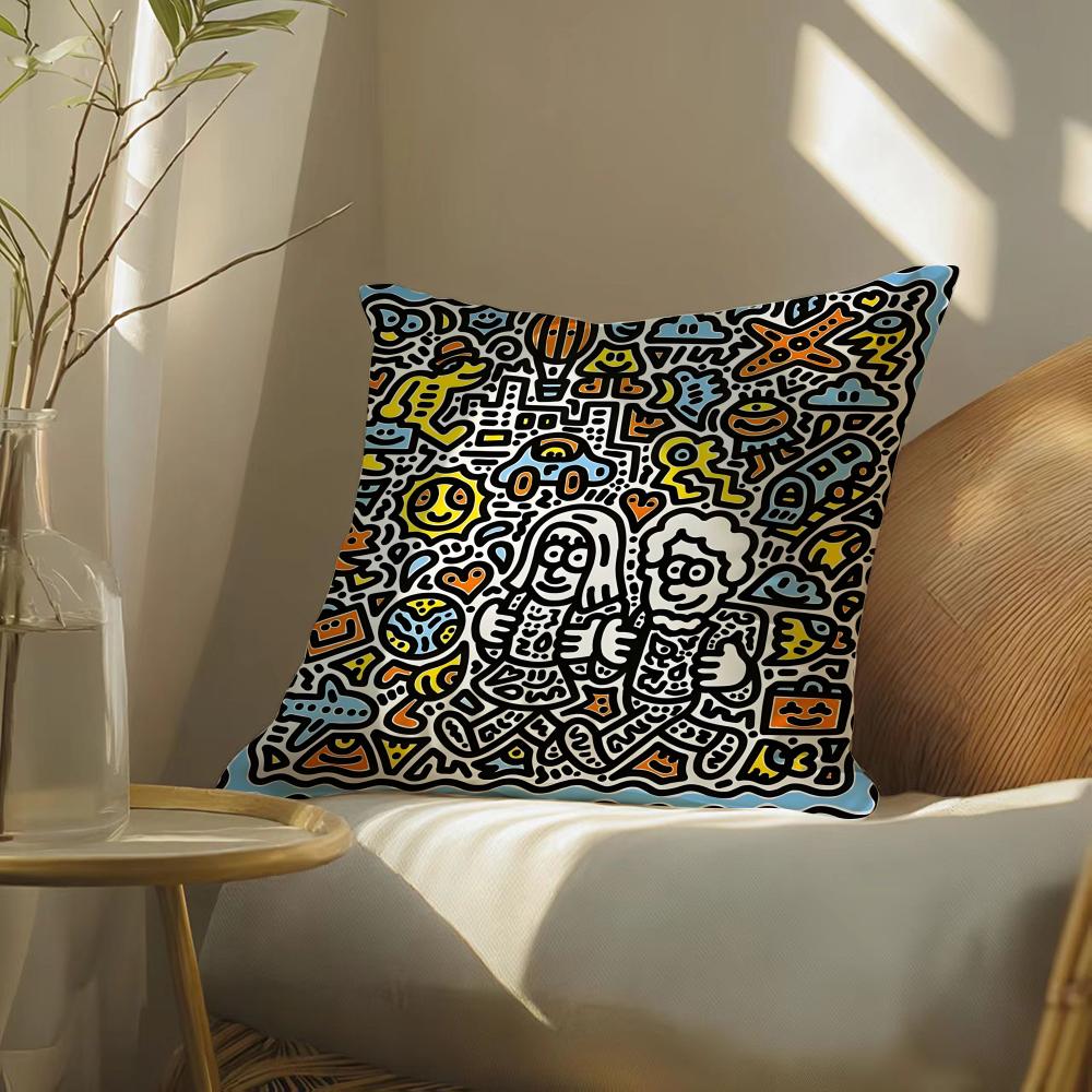 Знаменитый Гений Граффити Арт Mr Doodle Наволочка Двусторонняя Плюшевая Подушка для Дивана Чехлы Органический Дышащий Невидимая Молния