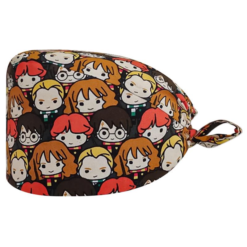 Unisex Cartoon Print Nurse Cap - Breathable, Sweat-Absorbent Surgical Cap for Pet Hospital and Medical Use.