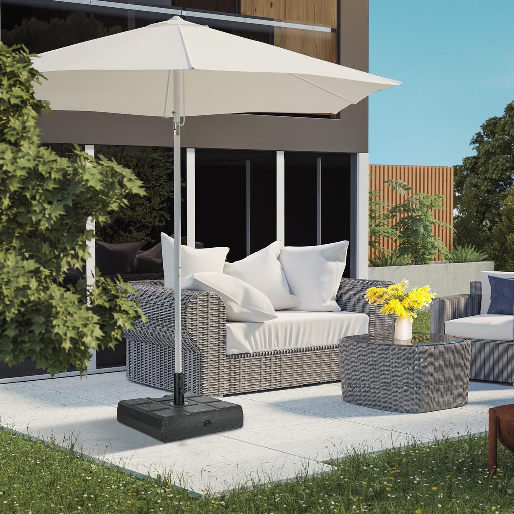 Parasol stand, fillable up to 40 kg, parasol stand with handle, square, parasol holder, black