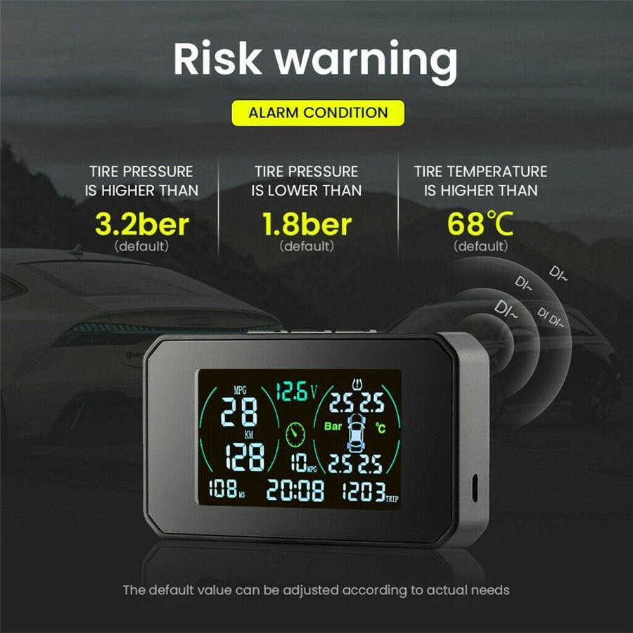 Wireless Car TPMS Tire Pressure Monitoring System Solar + USB Charging OBD2 Plug