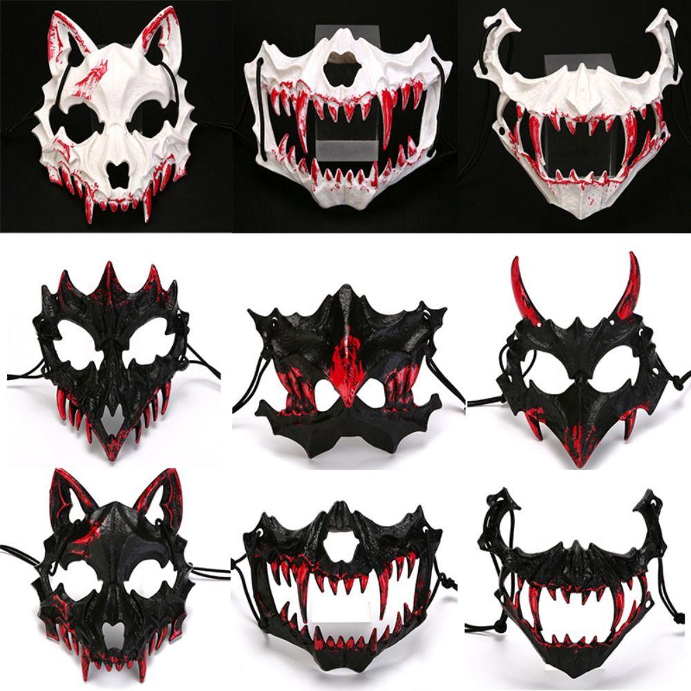 Resin Long Teeth Mask Half Mask Bloody Skull Mask Nightclub Cosplay