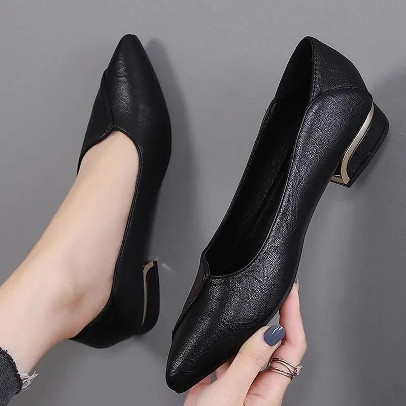2024 Spring and Fall New Mid-heel Pointed Work Shoes Casual Women's Shoes
