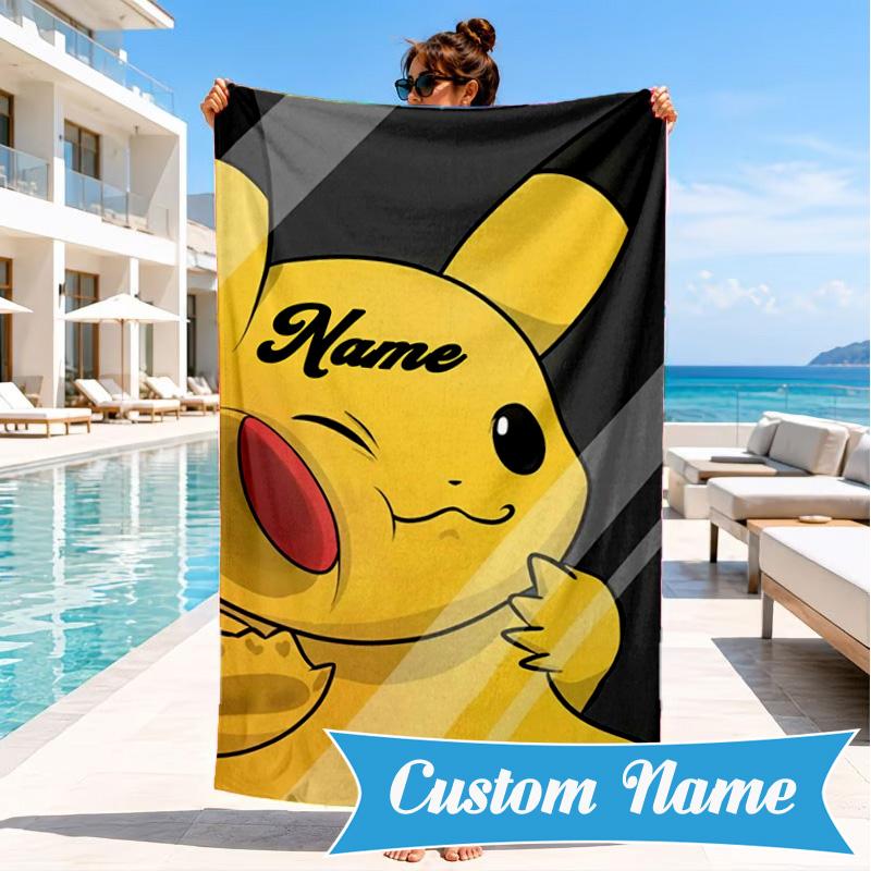 Custom Name Pika Urban Fashion Beach Towel Microfiber Beach Towel, Lightweight and Quick-Dry, for Summer Travel, Swimming Pool Gift