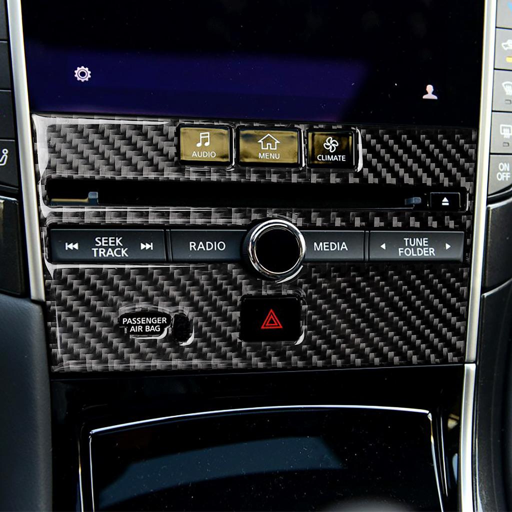 Carbon Fiber Console Panel Seat Heating Audio Panel Cover Trim Fit for Infiniti Q50 Q60 2014-2019 Auto Accessories Sticker
