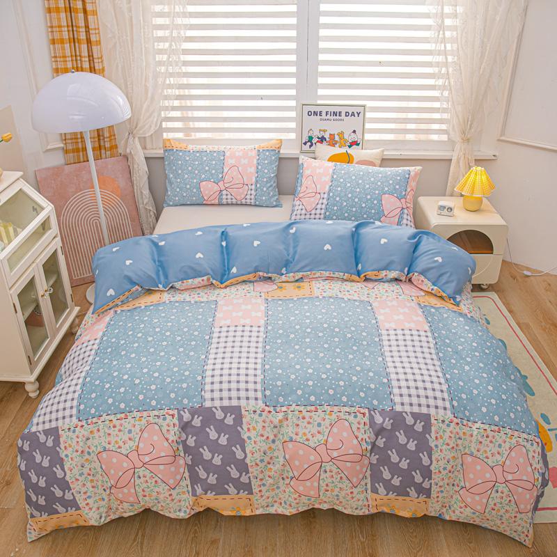 Cartoon Animal Rabbit Bear Duvet Cover Girls Strawberry Floral Bedding Set Reversible Kawaii Comforter Cover With 2 Pillowcase