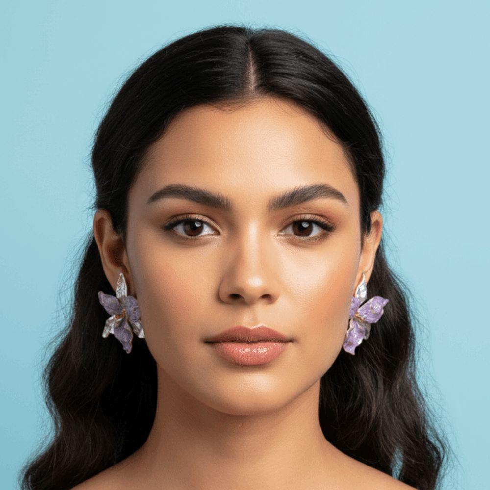 1 pair Luxury Enamel Iris Earrings Zinc Zinc Alloy Metal Flower Ear Studs Golden and Silver Earrings Banquet