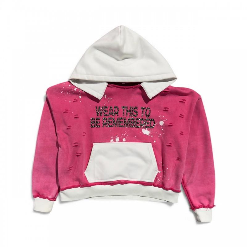 Oversized Hooded Sweatshirt With Rhinestone Letter Print Unisex Streetwear Long Sleeve Pullover