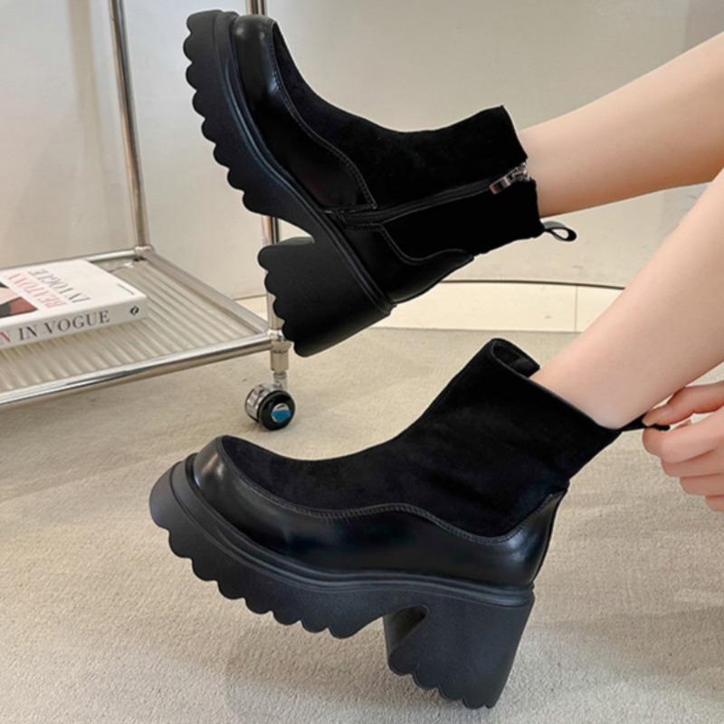 Platform Suede Ankle Women Boots High Heels Shoes Winter Fashion Chunky Snow Boots Woman Trend Goth Non Slip Pumps Botas Mujer