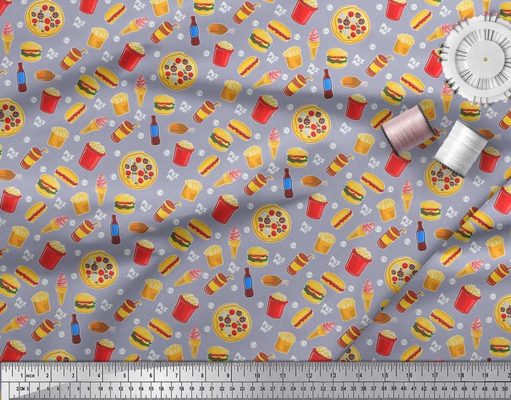 Soimoi Японская креп-сатиновая ткань, ткань с принтом для холодных напитков, пиццы и гамбургеров, 1 метр, 42 дюйма