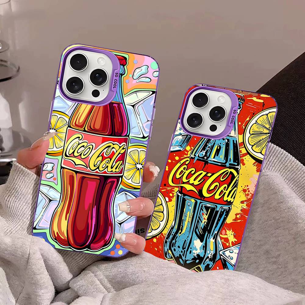 Горячий C-Coca Напитки C-Cola Для IPhone 17 16 15 14 Plus 13 12 11 Pro Max Матовый Цветной Серебристый Чехол для Телефона