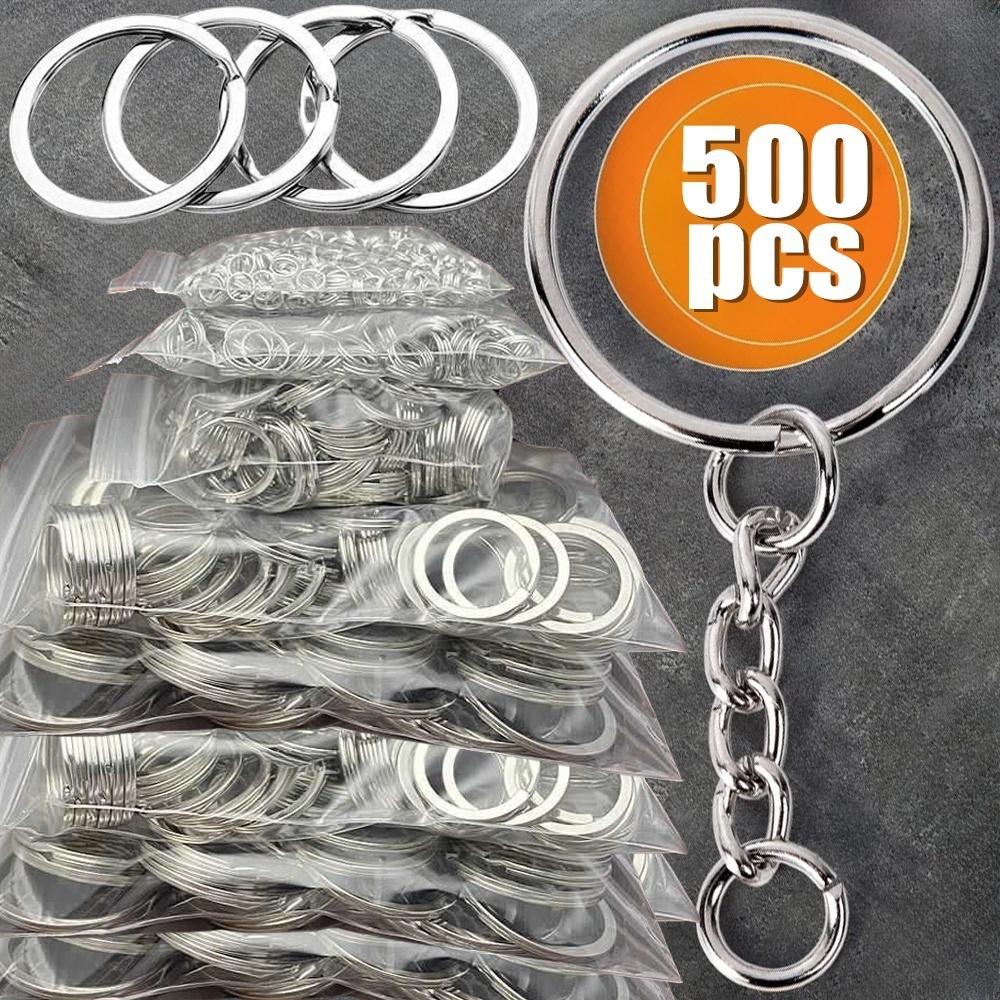50/500 шт. Металлические брелки-кольца для ключей с серебряным покрытием, кольца для ключей с цепочкой, карабины, аксессуары для брелоков