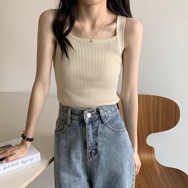 Women Crop Tops Strapy Casual Camis Sleeveless Tank Tops Cute Casual Tops Plain Camis Square Tops for Women Haut Femme Tanks Camis