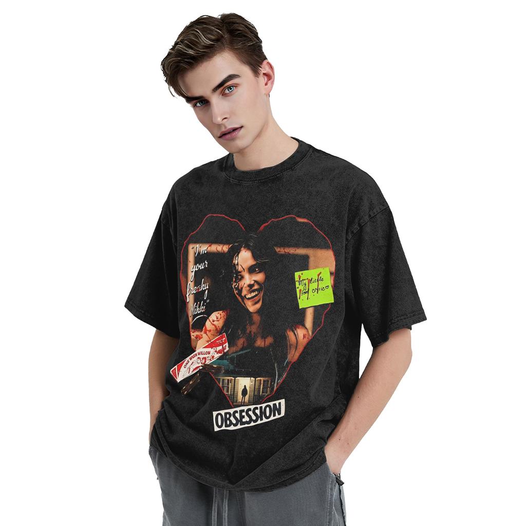 Obsession Horror Movie T Shirt Hip Hop Washed Cotton High Street Tshirt Nikki Vintage For Men Women Tops Streetwear Summer Tees