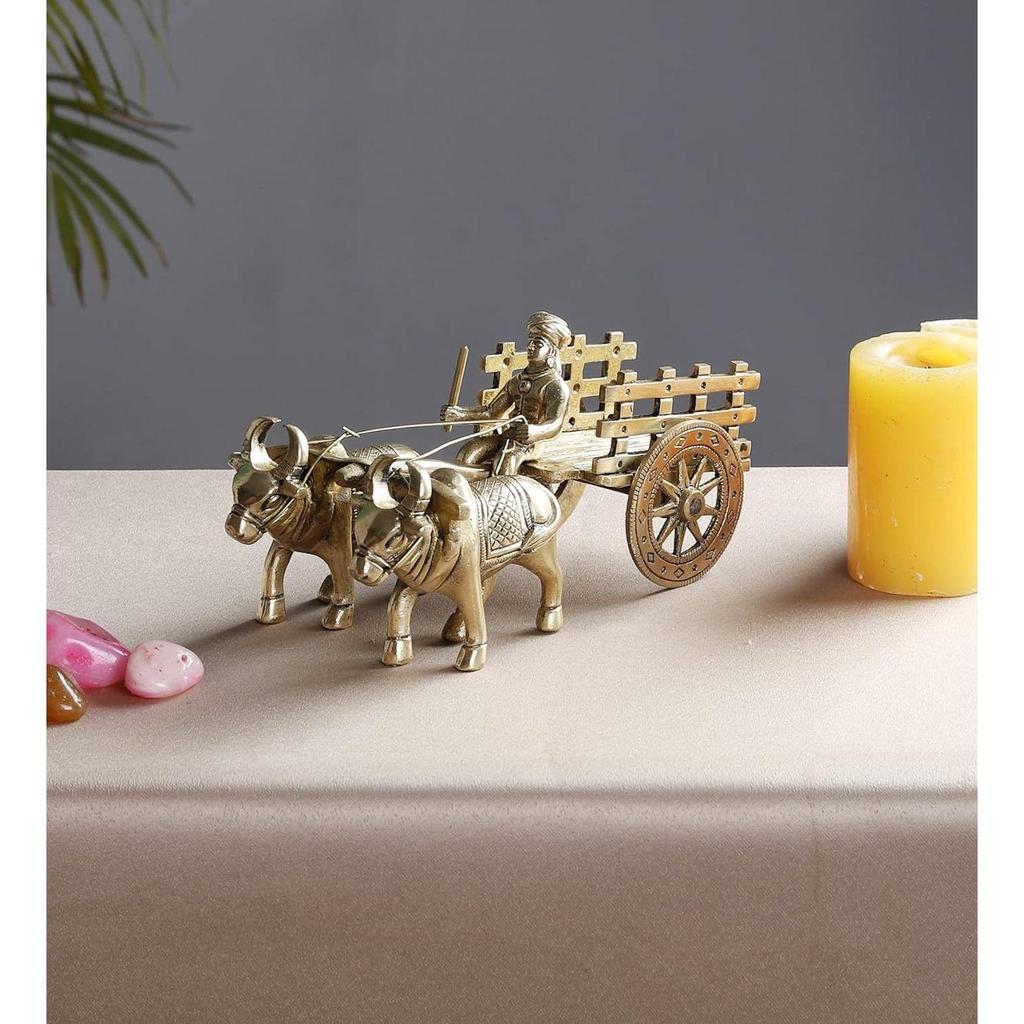 7.5 Inches Brass Bullock Cart Showpiece, Showpiece for Home, Home Decor Items, Aesthetic Room Decor, Corner Shelf Showpieces, Standard, Pack of 1