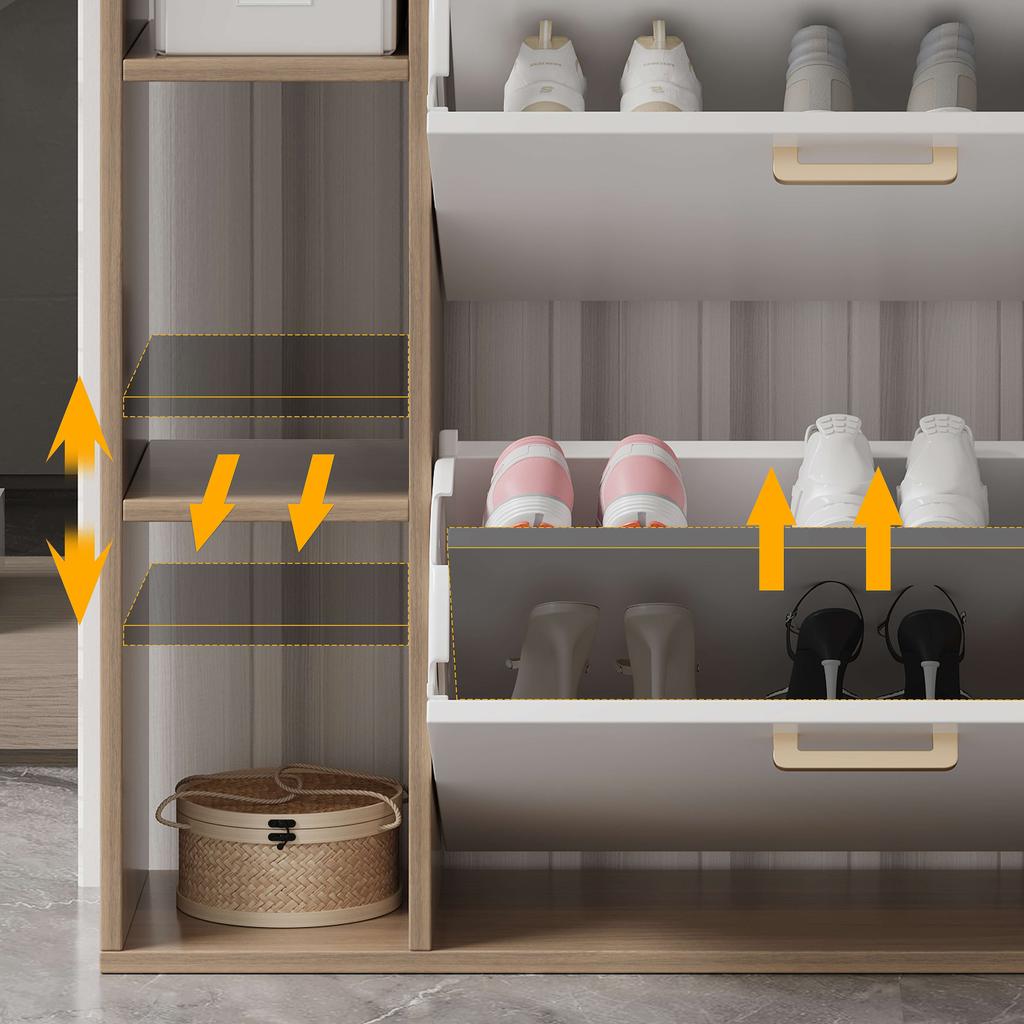 Wooden Shoe Cabinet With 2 Flip Drawers Pull Down Shoe Storage Organizer Cupboard For Entrance Area Hallway Living Rooms