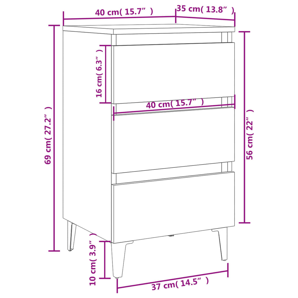 Nightstand with Metal Legs Concrete Grey 40 x 35 x 69 cm