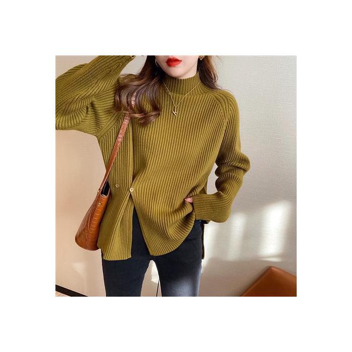Women's Half Turtleneck Sweater - 2025 Autumn/Winter Fashion, Loose Fit, Versatile, Slimming, Split-Knit Design