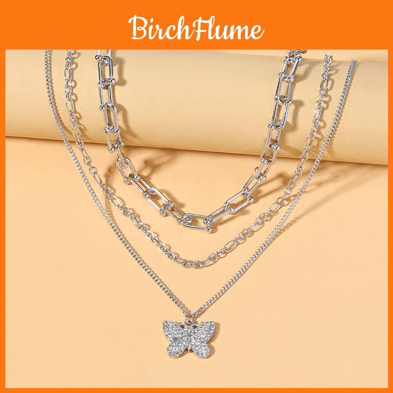 Vintage Butterfly Pendant Necklace For Women With Multi Layer Chain Accessory
