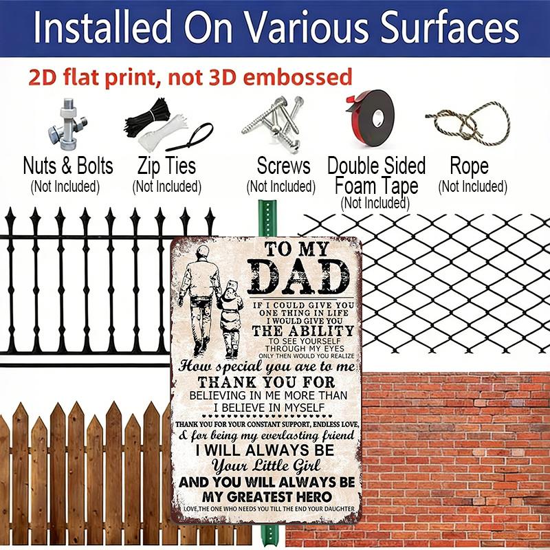 2D Flat, 1pc "To My Dad - My Greatest Hero" Aluminium Metal Wall Decor Sign - 8"x12" Vintage Father & Daughter Wall Art, Perfect Father's Day Gift