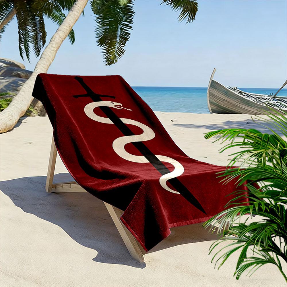 Serpent embracing sleek blade Print beach towel, quick drying, suitable for travel, outdoor sports, jogging, the beach and swimming, gift