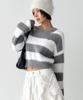 THE GREEN LAB Hairy Block Stripe Crop Knit [Gray]