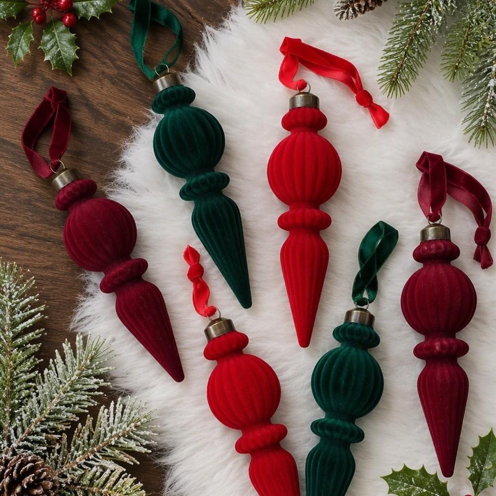 6pcs/Box Plastic Christmas Tree Ornaments Velvet Ball Velvet Ball Ornaments  Home Tree Decor