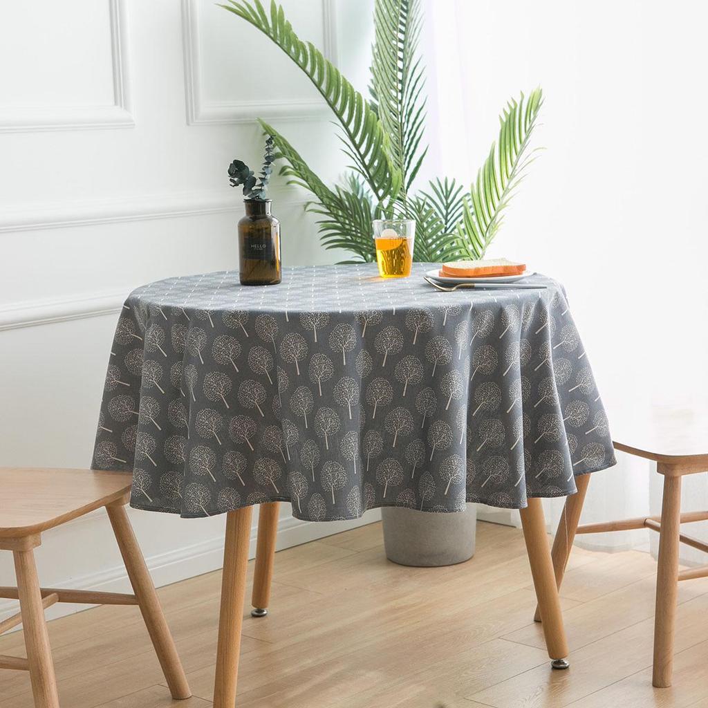 Bohemian Blue Geometric Print Tablecloth with Mediterranean Style Napkins - Cotton Linen for Coffee Table